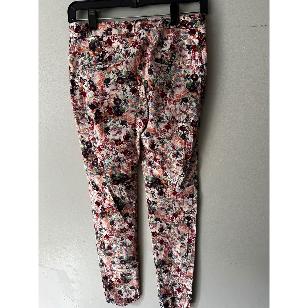 Zara Basic Womens Floral Ankle Trousers Slim Fit Multi Color XS Cotton Blend - Picture 2 of 8